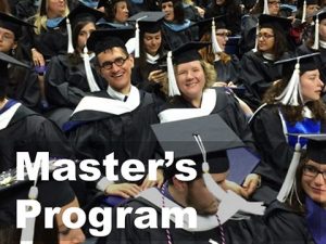 Photo of Master's students at graduation with link to infomration about the Master's program