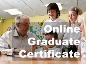 Photo of man working with students with link to information about the Online Graduate Certificate
